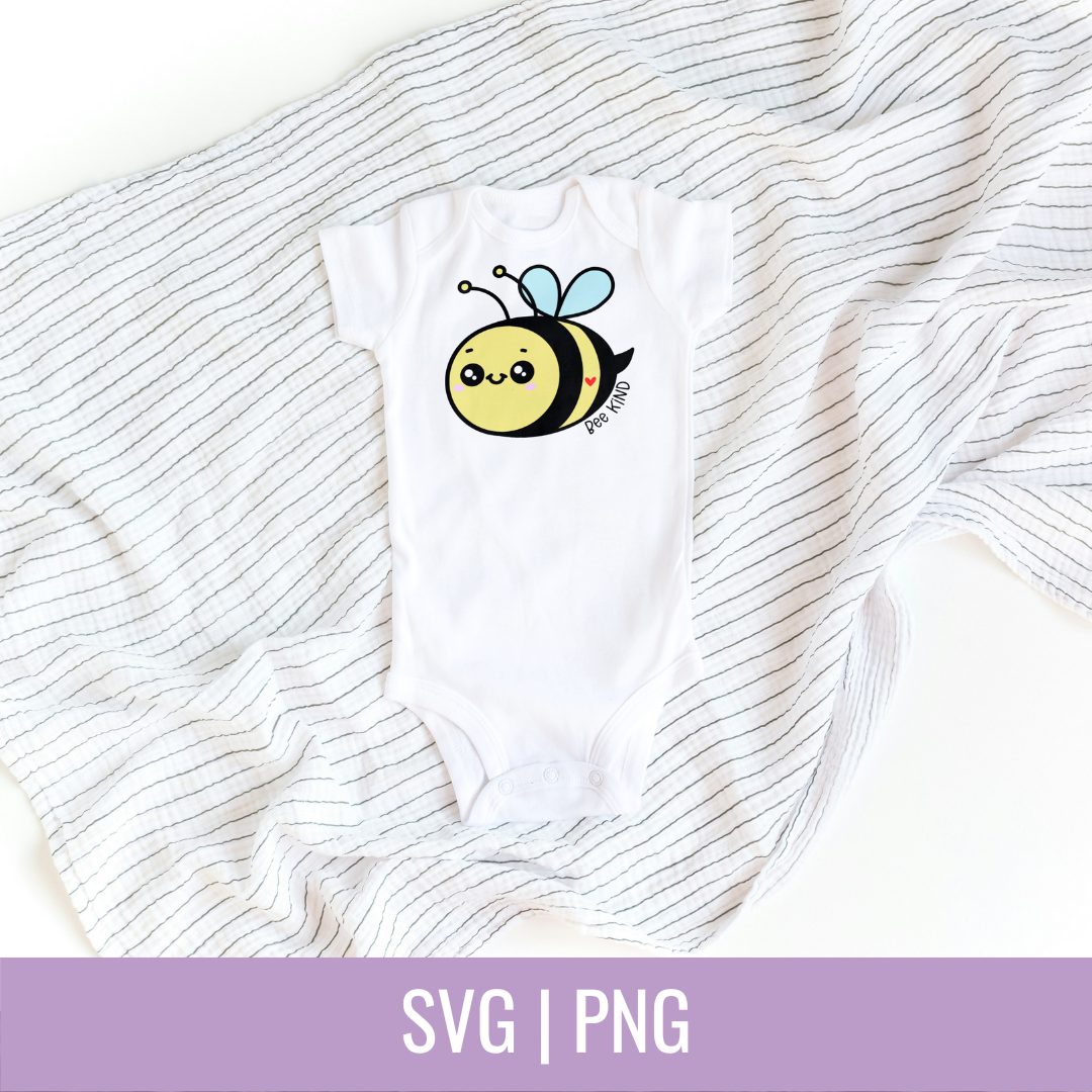 Kawaii Bee Kind SVG and PNG Cut Files