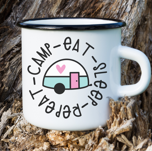 Camp Eat Sleep Repeat Cut Files with Cute Vintage Trailer SVG Cut File and PNG
