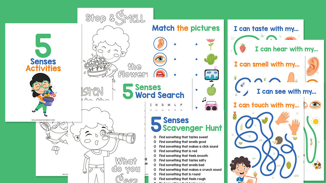 5 Senses - 12 Page Printable Kids Activity Pack