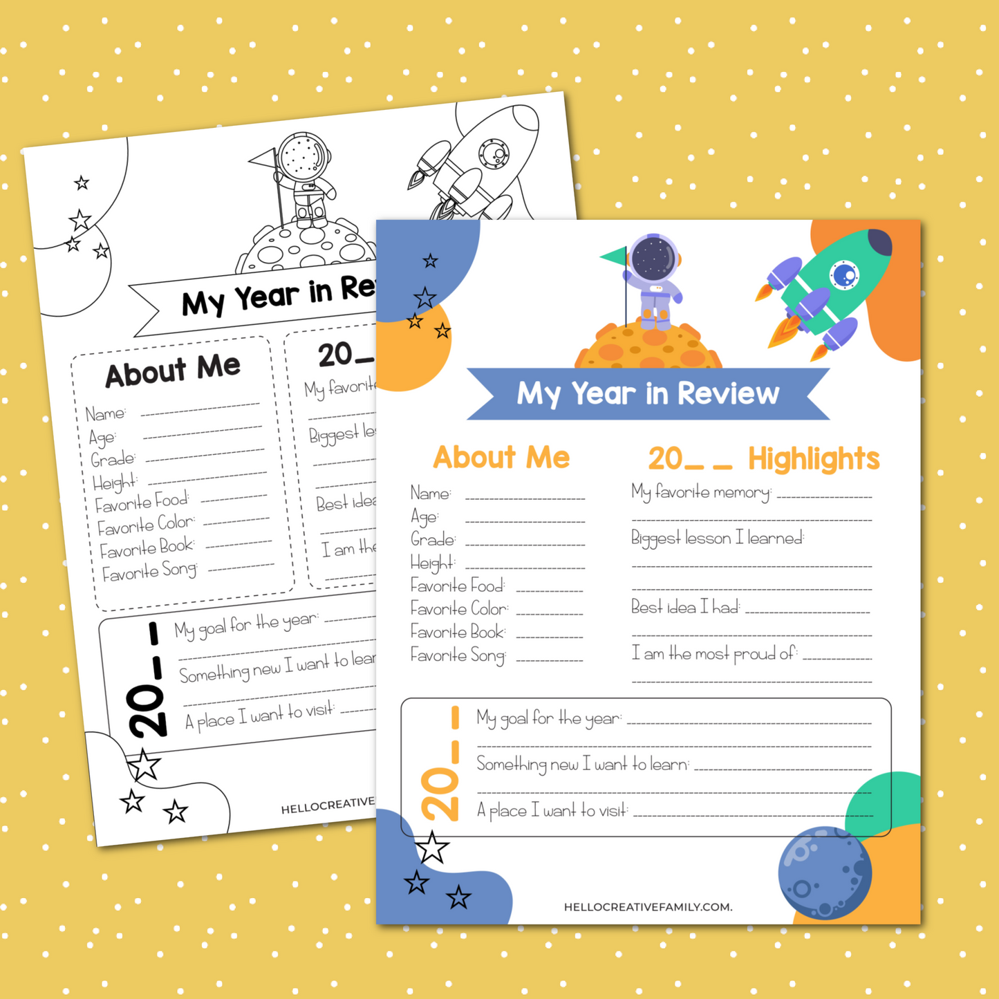 Kids Year In Review Printable- Astronaut