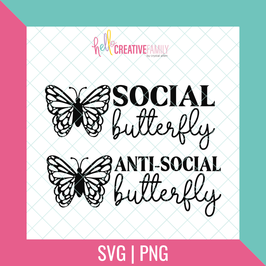 Social Butterfly/Anti-Social Butterfly SVG and PNG Cut Files