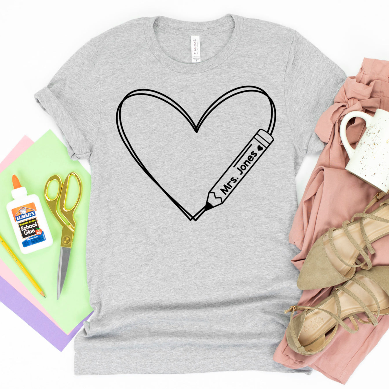 Teacher Pencil Heart Cut File and PNG