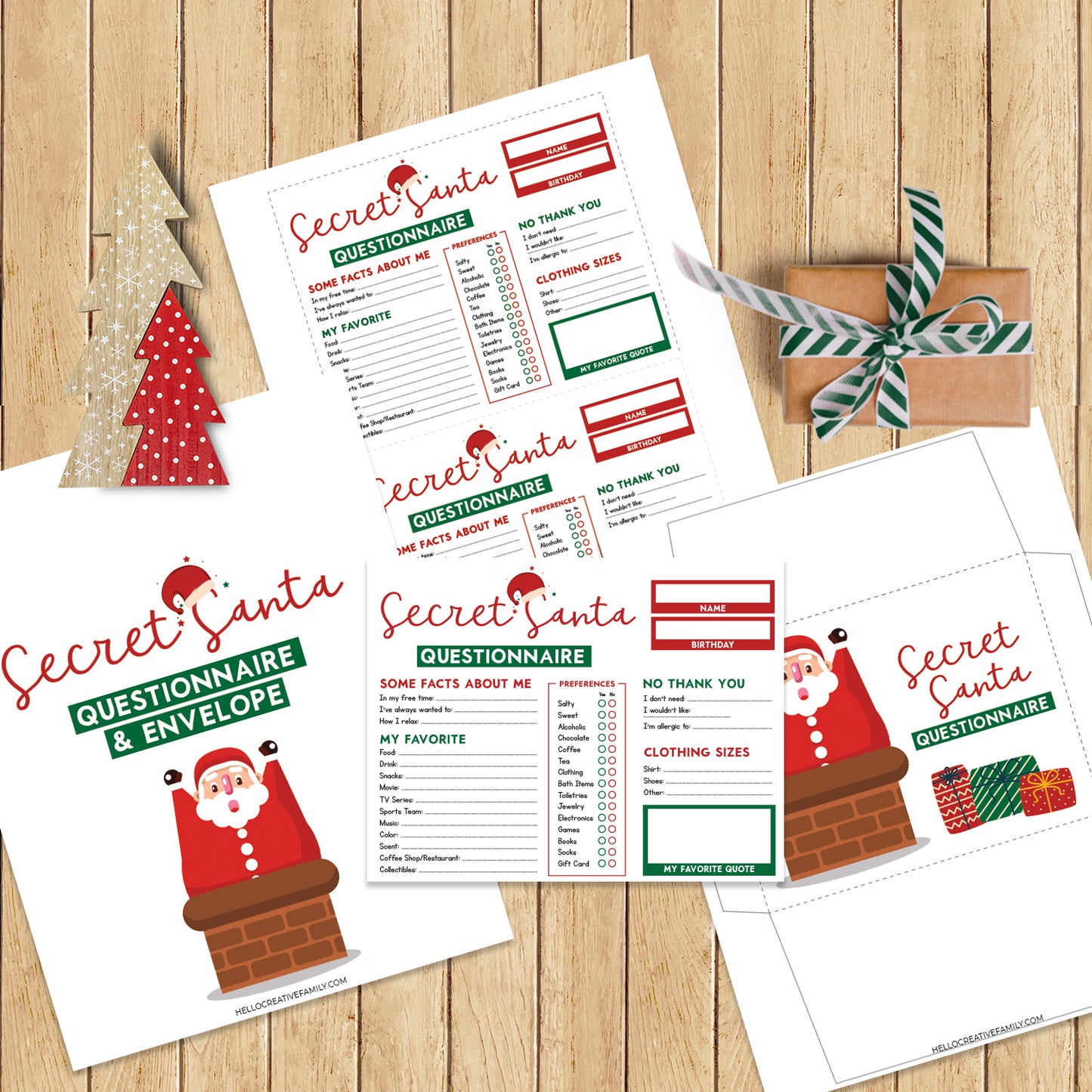 Secret Santa Questionnaire Printable With Envelope