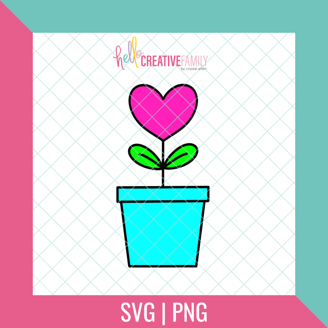 Heart Flower Pot Color SVG and PNG Cut Files