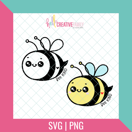 Kawaii Bee Kind SVG and PNG Cut Files