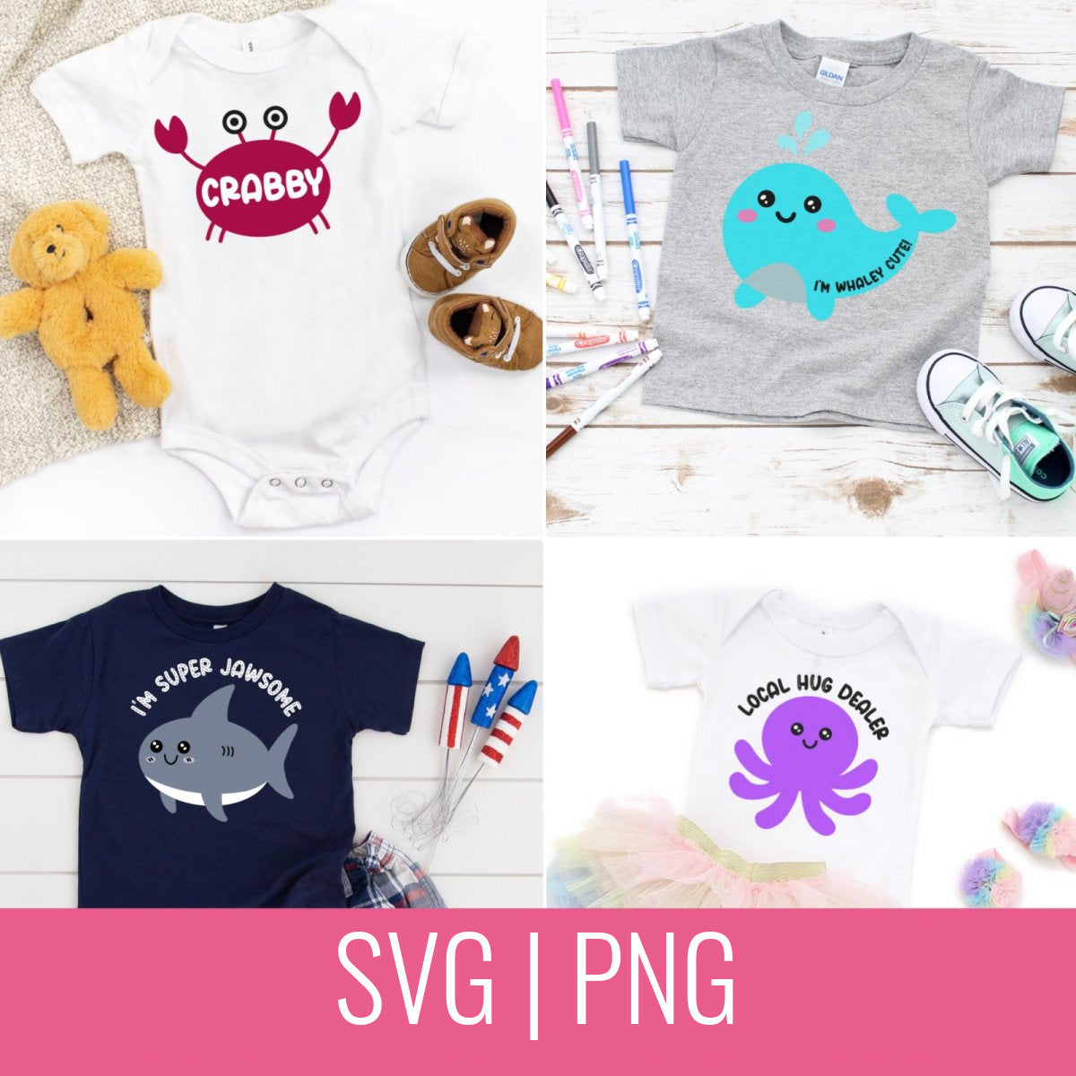 Cute Kawaii Ocean Animals Bundle SVG Cut File and PNG