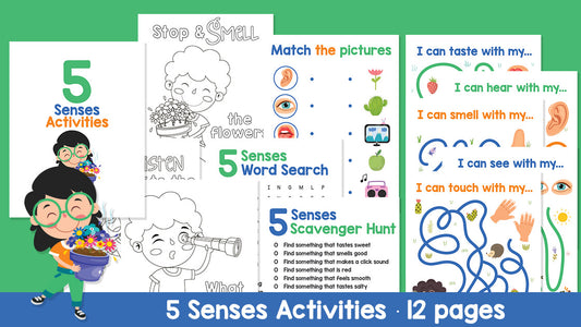 5 Senses - 12 Page Printable Kids Activity Pack