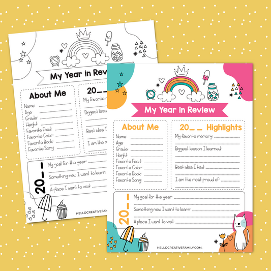 Kids Year In Review Printable- Rainbow