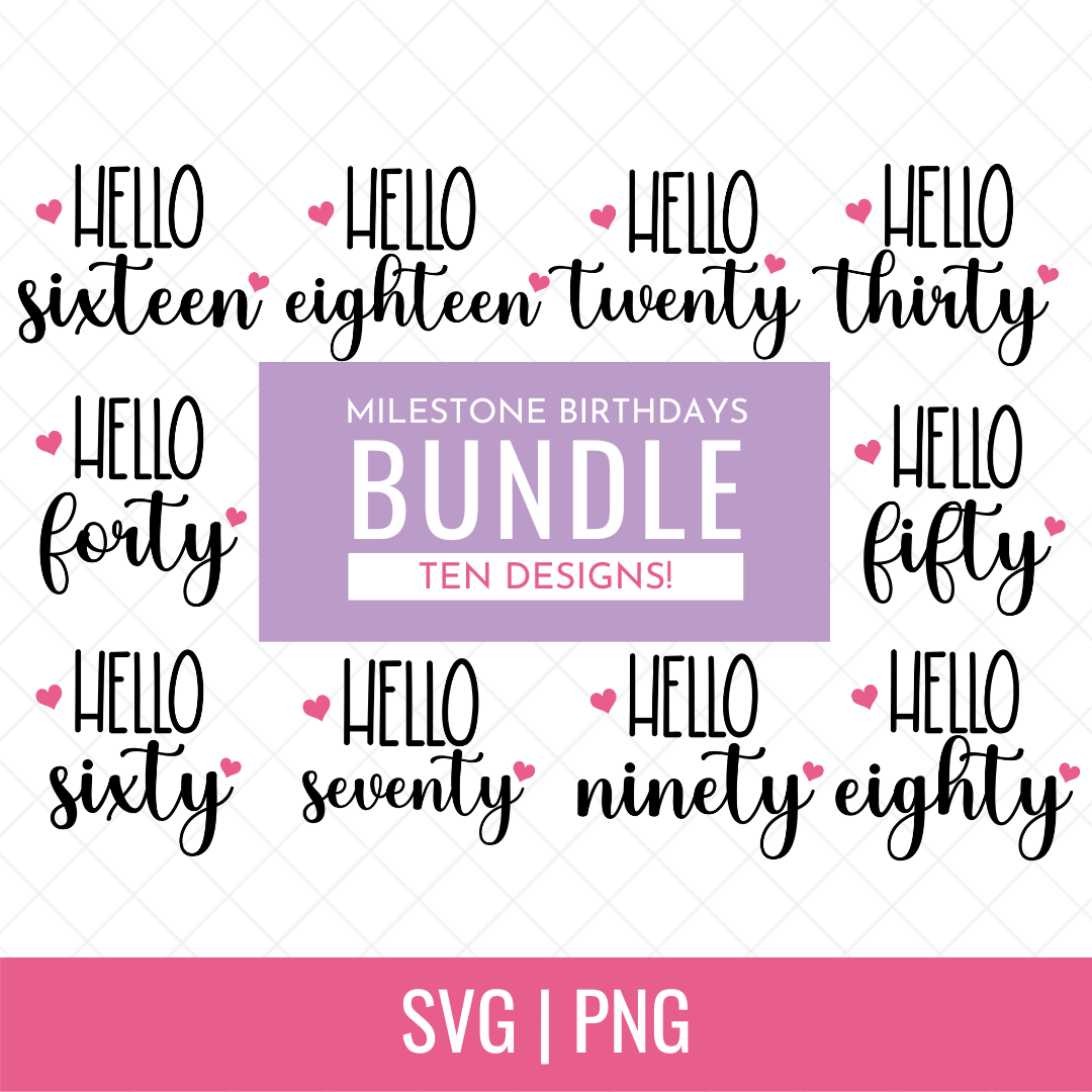 Bundle of Hello Birthday Numbers Cut files and PNGs