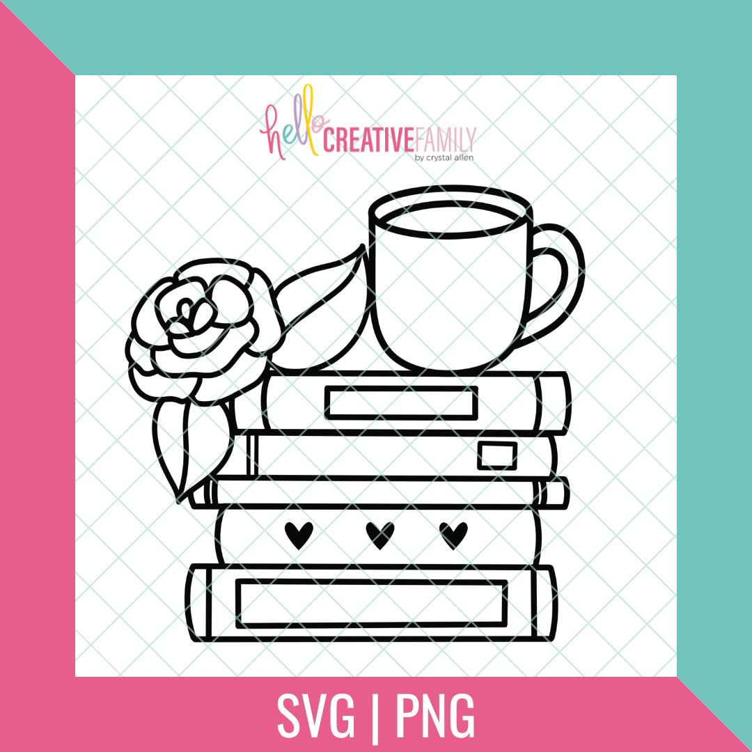 Cozy Book Stack With Mug SVG Cut file and PNG