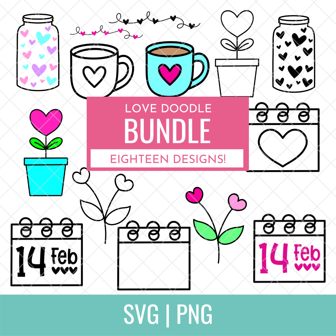 Love Doodle SVG and PNG Cut File Bundle