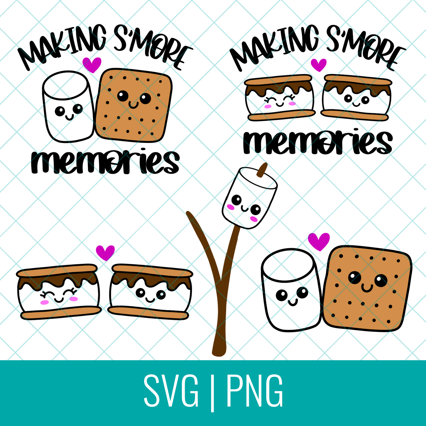 Cute Kawaii Camping S'mores Bundle SVG Cut File and PNG